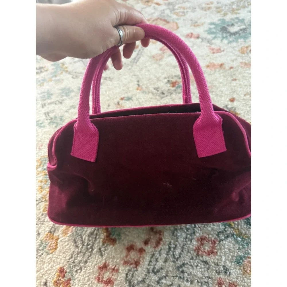 Victoria's Secret Y2k Burgundy Velvet Vanity Bag Pink Logo Heart Zipper‎ Pull